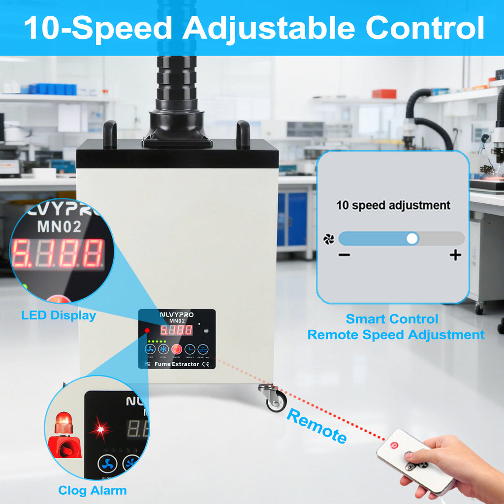 MN02 Industrial Fume Extractor 177 CFM Laser & Solder Fume Extractor 4-Layer Filtration System for Laser Engraving, Soldering and Electronics Repair