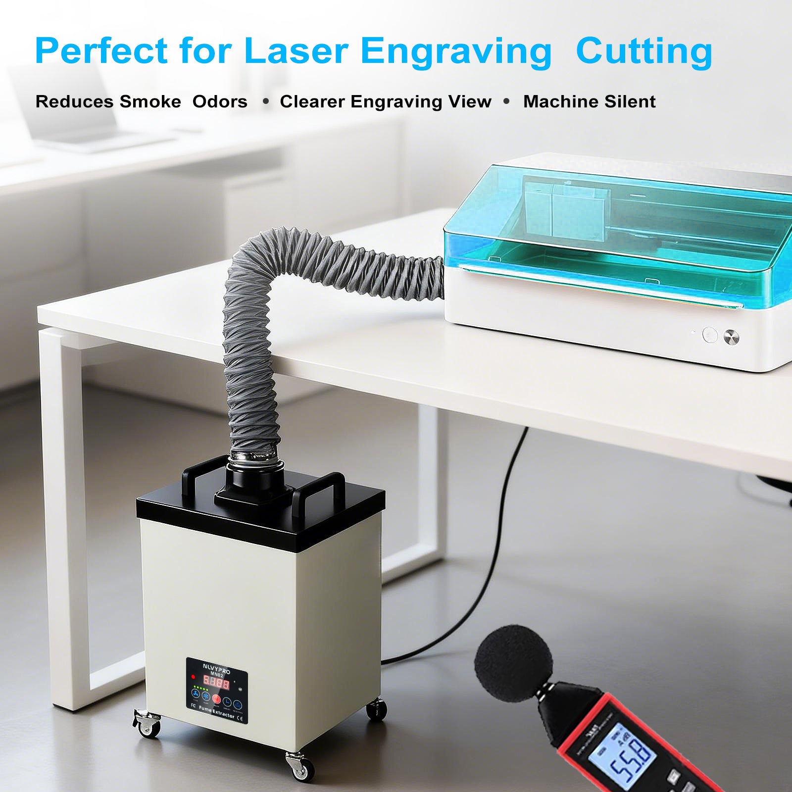 MN02 Industrial Fume Extractor 177 CFM Laser & Solder Fume Extractor 4-Layer Filtration System for Laser Engraving, Soldering and Electronics Repair